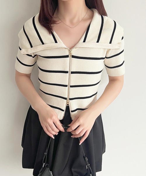 トップス aprs jour セール】ダブルジップオフショルトップス（ニット/セーター）｜apres