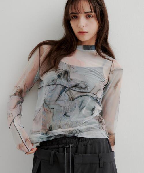 casane（カサネ）の「CASANE（カサネ）別注マーブルペイントロングスリーブカットソー（Tシャツ/カットソー・レディース・ライム/ベージュ・F）」の15枚目の写真