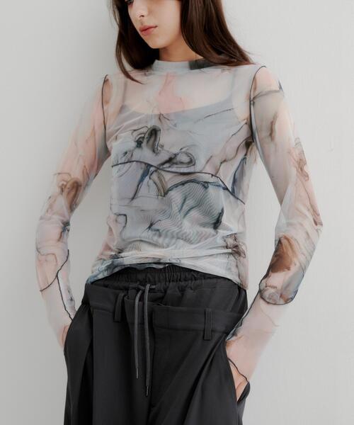 casane（カサネ）の「CASANE（カサネ）別注マーブルペイントロングスリーブカットソー（Tシャツ/カットソー・レディース・ライム/ベージュ・F）」の18枚目の写真