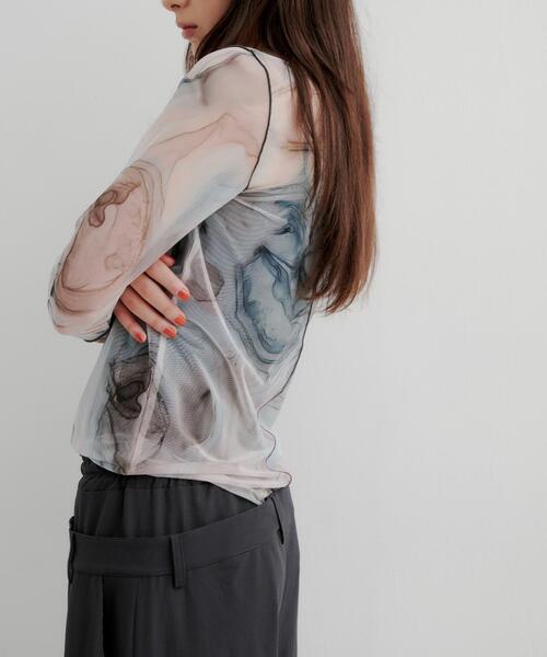 casane（カサネ）の「CASANE（カサネ）別注マーブルペイントロングスリーブカットソー（Tシャツ/カットソー・レディース・ライム/ベージュ・F）」の19枚目の写真