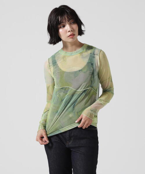 casane（カサネ）の「CASANE（カサネ）別注マーブルペイントロングスリーブカットソー（Tシャツ/カットソー・レディース・ライム/ベージュ・F）」の22枚目の写真