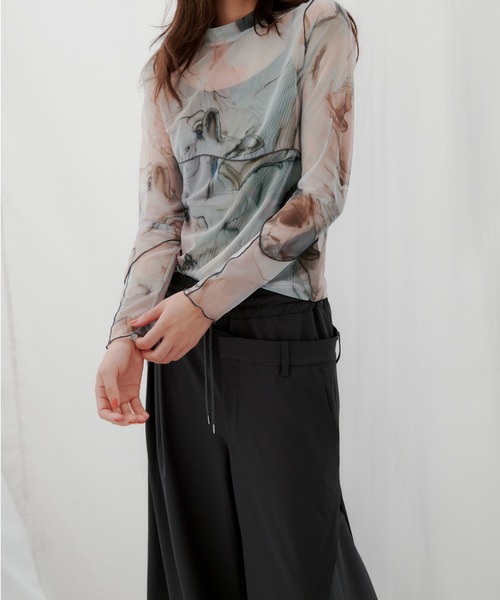 casane（カサネ）の「CASANE（カサネ）別注マーブルペイントロングスリーブカットソー（Tシャツ/カットソー・レディース・ライム/ベージュ・F）」の6枚目の写真