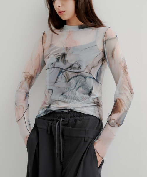 casane（カサネ）の「CASANE（カサネ）別注マーブルペイントロングスリーブカットソー（Tシャツ/カットソー・レディース・ライム/ベージュ・F）」の10枚目の写真