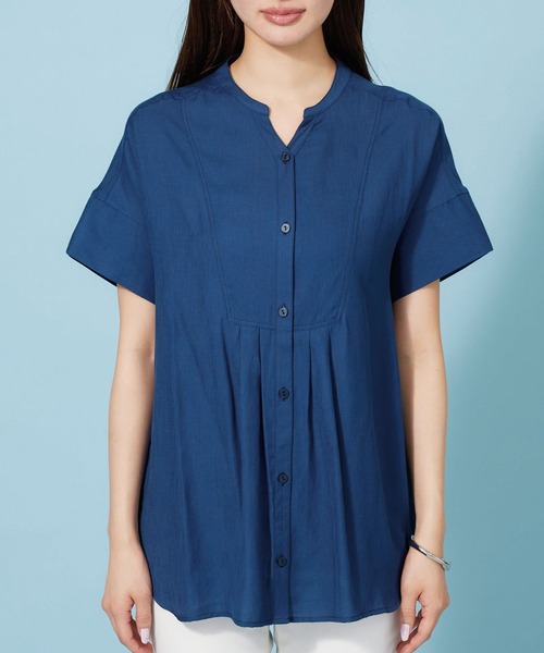 BELLUNA PLUS(ベルーナ)の「麻調素材タック使いシャツチュニック(シャツ/ブラウス・レディース・カーキ/ロイヤルブルー/イエロー・LARGE/X-LARGE/MEDIUM)」の8枚目の写真