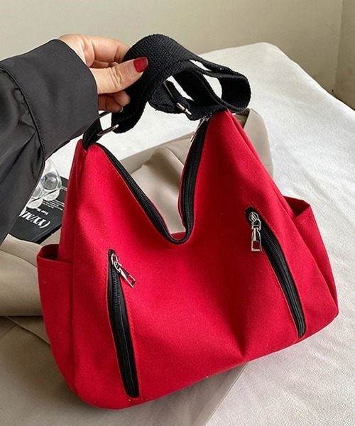 shoppinggo(ショッピングゴー)の「ショルダーバッグ キャンバスバッグ トートバッグ(ショルダーバッグ・レディース・ホワイト/レッド/ブラック・FREE)」の1枚目の写真
