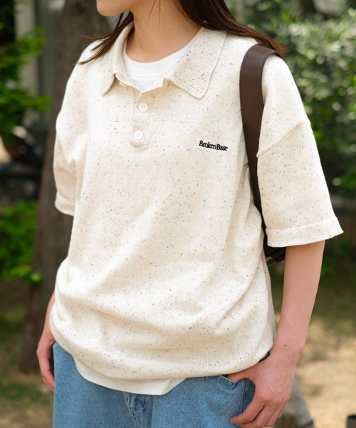 BROKEN BASE(ブロークンベース)の「ドローコードカラーネップニットポロ(ポロシャツ・メンズ・Black/Navy/アイボリー・MEDIUM/LARGE)」の2枚目の写真