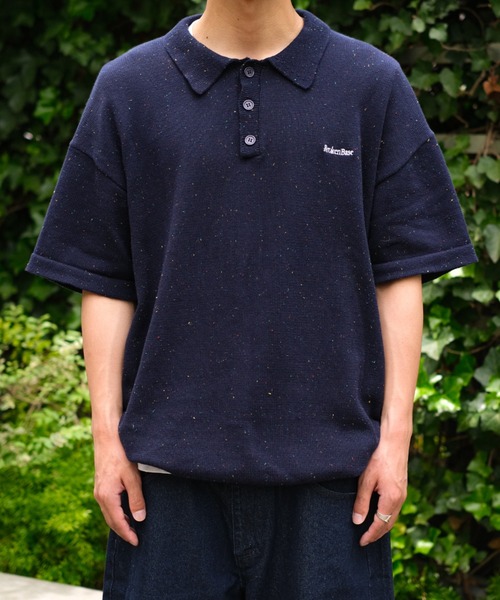 BROKEN BASE(ブロークンベース)の「ドローコードカラーネップニットポロ(ポロシャツ・メンズ・Black/Navy/アイボリー・MEDIUM/LARGE)」の4枚目の写真