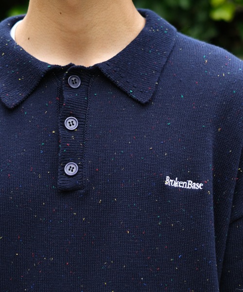BROKEN BASE(ブロークンベース)の「ドローコードカラーネップニットポロ(ポロシャツ・メンズ・Black/Navy/アイボリー・MEDIUM/LARGE)」の7枚目の写真