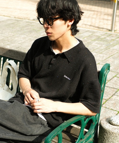 BROKEN BASE(ブロークンベース)の「ドローコードカラーネップニットポロ(ポロシャツ・メンズ・Black/Navy/アイボリー・MEDIUM/LARGE)」の9枚目の写真