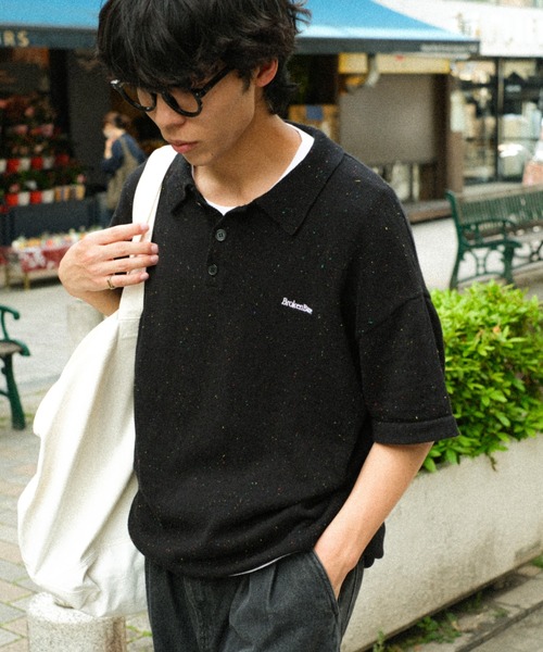 BROKEN BASE(ブロークンベース)の「ドローコードカラーネップニットポロ(ポロシャツ・メンズ・Black/Navy/アイボリー・MEDIUM/LARGE)」の13枚目の写真