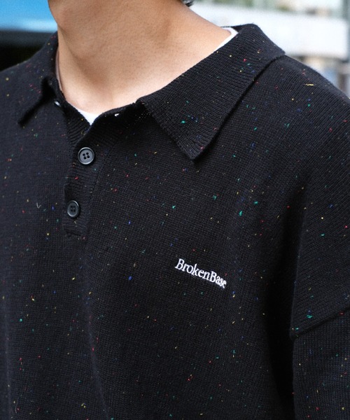 BROKEN BASE(ブロークンベース)の「ドローコードカラーネップニットポロ(ポロシャツ・メンズ・Black/Navy/アイボリー・MEDIUM/LARGE)」の14枚目の写真