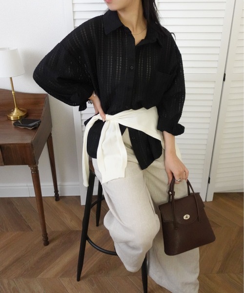 unnu（ユヌ）の「ワッフルシアー ルーズシャツ（シャツ/ブラウス・レディース・ホワイト/ブラック・F）」の17枚目の写真