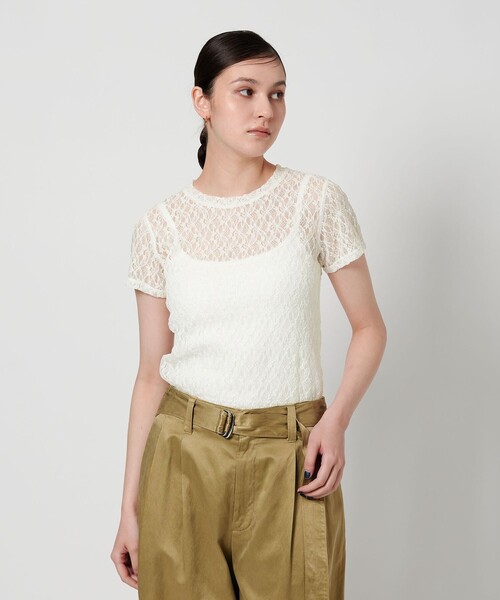 【新品】レース ショートスリーブ プルオーバー BEAUTY&YOUTH セール】フラワーレース ショートスリーブ プルオーバー（T