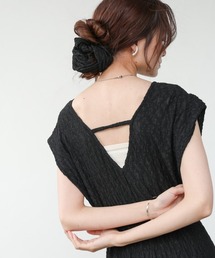 Bab（バブ）の「【選べる】【低身長向けサイズあり】前後2WAYウェーブ柄シュシュ付ワンピース・オールインワン（つなぎ/オールインワン）」