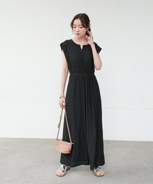 Bab（バブ）の「【選べる】【低身長向けサイズあり】前後2WAYウェーブ柄シュシュ付ワンピース・オールインワン（つなぎ/オールインワン・レディース・ブラウン/A/C/B/アイボリー/ブラック・S/M）」の17枚目の写真