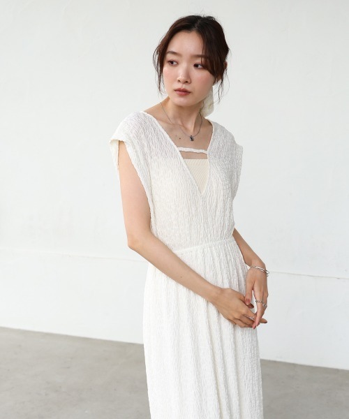 Bab（バブ）の「【選べる】【低身長向けサイズあり】前後2WAYウェーブ柄シュシュ付ワンピース・オールインワン（つなぎ/オールインワン・レディース・ブラウン/A/C/B/アイボリー/ブラック・S/M）」の7枚目の写真