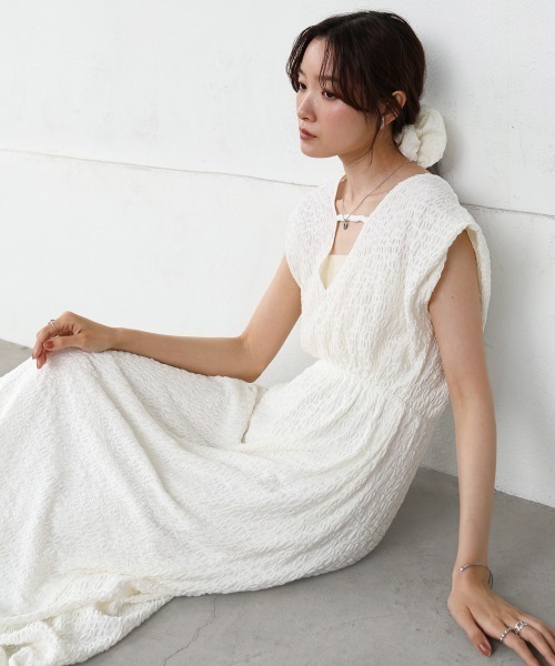 Bab（バブ）の「【選べる】【低身長向けサイズあり】前後2WAYウェーブ柄シュシュ付ワンピース・オールインワン（つなぎ/オールインワン・レディース・ブラウン/A/C/B/アイボリー/ブラック・S/M）」の19枚目の写真