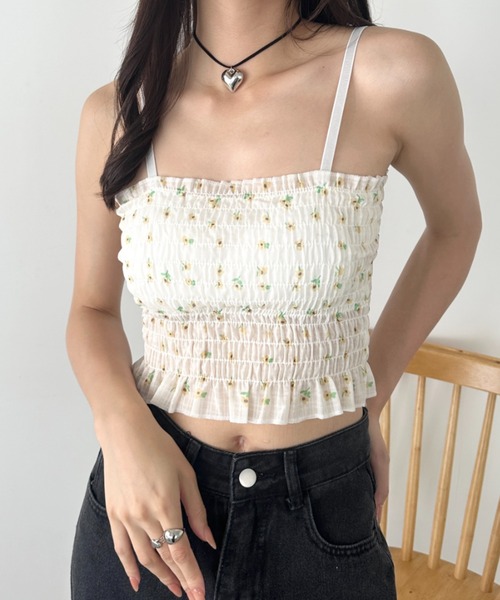 ounce 花柄キャミソール Ambre Neige キャミソール flower design camisole / 花柄カップ