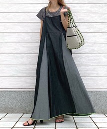 Q | ライトデニムバイカラーキャミワンピース(ワンピース)