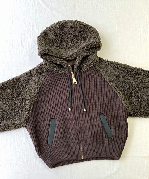 Q(キュー)の「ボアニット切替アウター(その他アウター・レディース・ブラウン/ベージュ・MEDIUM)」の10枚目の写真