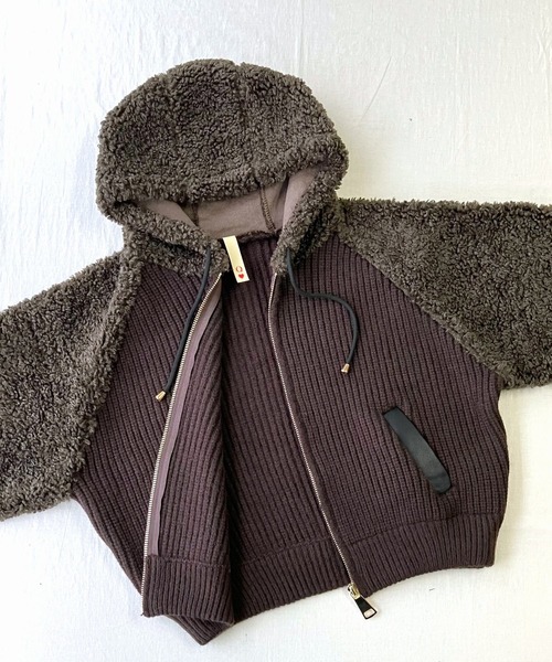 Q(キュー)の「ボアニット切替アウター(その他アウター・レディース・ブラウン/ベージュ・MEDIUM)」の8枚目の写真