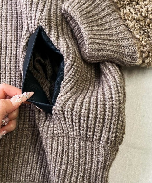 Q(キュー)の「ボアニット切替アウター(その他アウター・レディース・ブラウン/ベージュ・MEDIUM)」の5枚目の写真