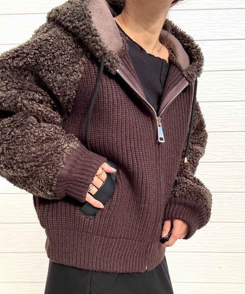 Q(キュー)の「ボアニット切替アウター(その他アウター・レディース・ブラウン/ベージュ・MEDIUM)」の22枚目の写真