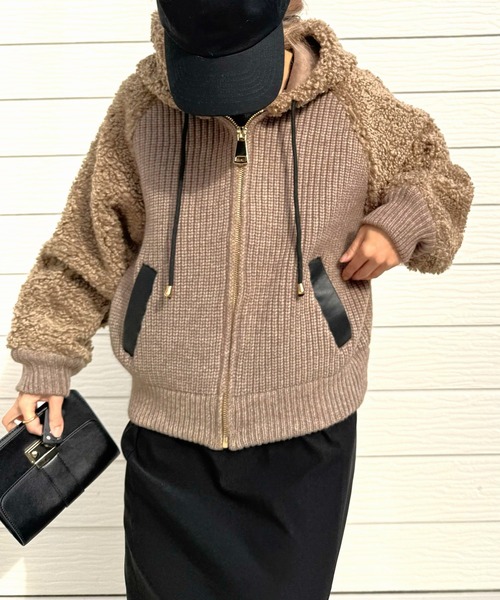 Q(キュー)の「ボアニット切替アウター(その他アウター・レディース・ブラウン/ベージュ・MEDIUM)」の21枚目の写真