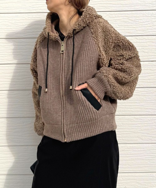 Q(キュー)の「ボアニット切替アウター(その他アウター・レディース・ブラウン/ベージュ・MEDIUM)」の20枚目の写真