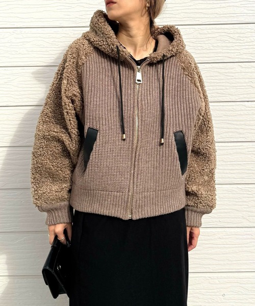 Q(キュー)の「ボアニット切替アウター(その他アウター・レディース・ブラウン/ベージュ・MEDIUM)」の19枚目の写真