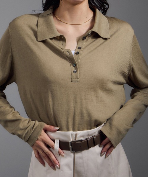 SALON adam et rope'(サロン アダム エ ロペ)の「30ゲージウールニットポロシャツ(ニット/セーター・レディース・ピンク/ベージュ/ブラック・FREE)」の14枚目の写真