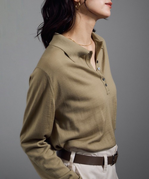 SALON adam et rope'(サロン アダム エ ロペ)の「30ゲージウールニットポロシャツ(ニット/セーター・レディース・ピンク/ベージュ/ブラック・FREE)」の15枚目の写真