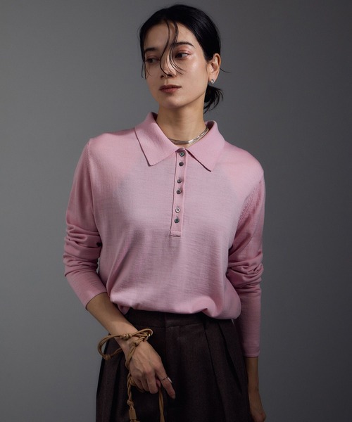 SALON adam et rope'(サロン アダム エ ロペ)の「30ゲージウールニットポロシャツ(ニット/セーター・レディース・ピンク/ベージュ/ブラック・FREE)」の17枚目の写真