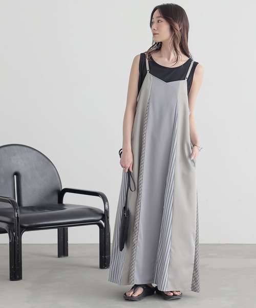 n'OrLABEL(ノアールレーベル)の「『柄切替配色キャミワンピ』(ワンピース・レディース・ブラック/グレイッシュベージュ・2/1)」の6枚目の写真