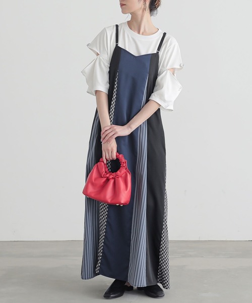 n'OrLABEL(ノアールレーベル)の「『柄切替配色キャミワンピ』(ワンピース・レディース・ブラック/グレイッシュベージュ・2/1)」の9枚目の写真