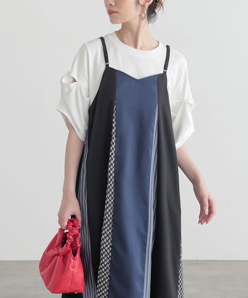 n'OrLABEL(ノアールレーベル)の「『柄切替配色キャミワンピ』(ワンピース・レディース・ブラック/グレイッシュベージュ・2/1)」の13枚目の写真