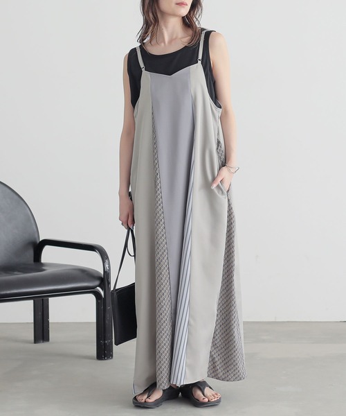 n'OrLABEL(ノアールレーベル)の「『柄切替配色キャミワンピ』(ワンピース・レディース・ブラック/グレイッシュベージュ・2/1)」の3枚目の写真