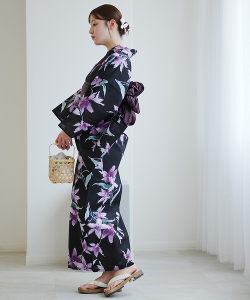 ✅新品【紫鳶に敷き詰めた花】 utatane ウタタネ 浴衣単品 utatane｜utatane kids 子供浴衣3点セット 女の子 紫鳶に
