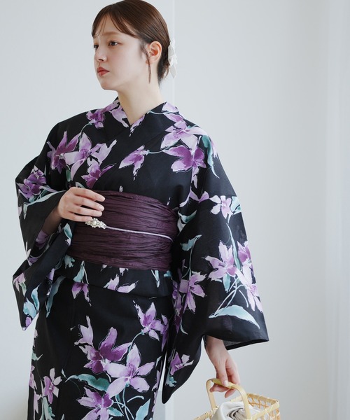 ✅新品【紫鳶に敷き詰めた花】 utatane ウタタネ 浴衣単品 utatane｜utatane kids 子供浴衣3点セット 女の子 紫鳶に