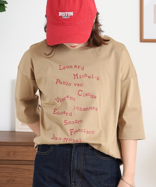 BRODIAEA(ブローディア)の「BRODIAEA ロゴプリント5分袖Tシャツ(Tシャツ/カットソー・レディース・サックスブルー/ピンク/ベージュ/ネイビー・40)」の22枚目の写真