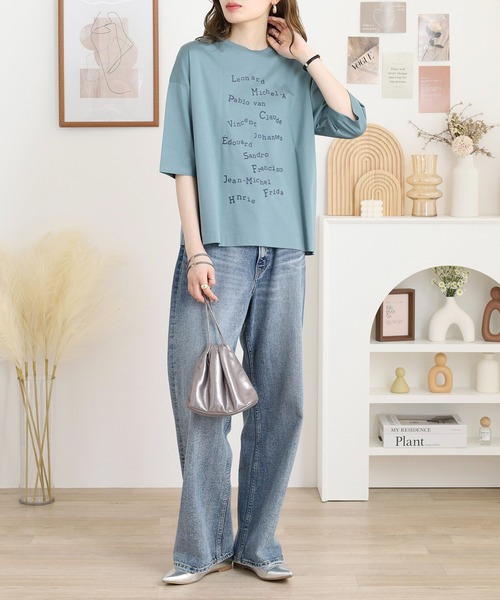 BRODIAEA(ブローディア)の「BRODIAEA ロゴプリント5分袖Tシャツ(Tシャツ/カットソー・レディース・サックスブルー/ピンク/ベージュ/ネイビー・40)」の21枚目の写真