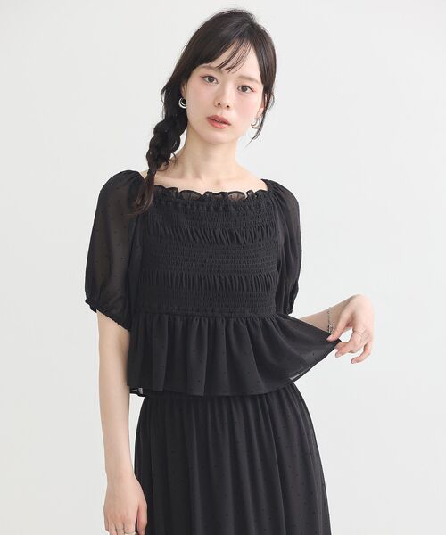 earth music&ecology(アースミュージックアンドエコロジー)の「SET2点フロッキードットブラウス+スカート(シャツ/ブラウス・レディース・アイボリー/ブラック・FREE)」の9枚目の写真