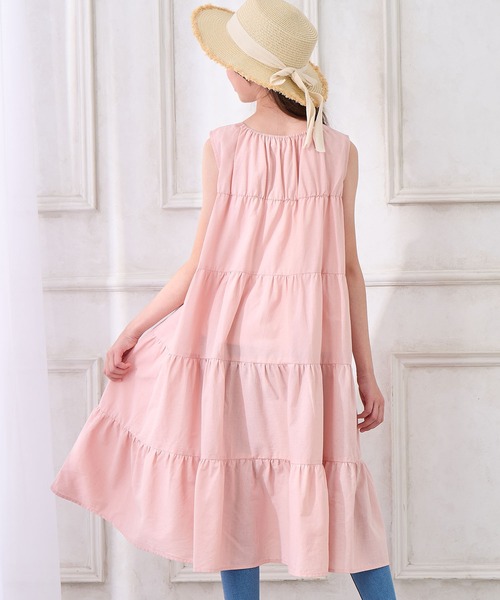 Amourire girl（アムリールガール）の「リボンノースリブ ティアードフリルワンピース【綿100％】（ワンピース・キッズ・サックスブルー/ブラック/ピンク・130cm/140cm/160cm/150cm）」の20枚目の写真