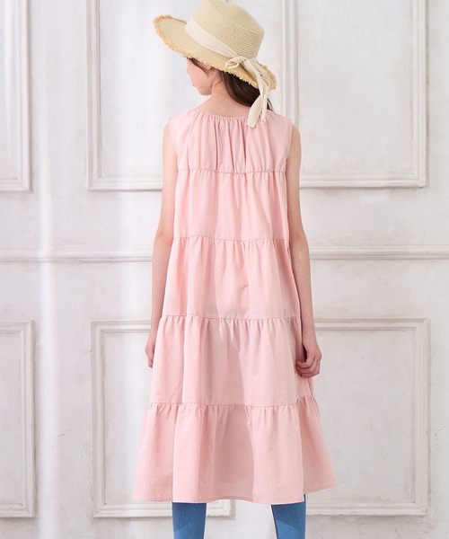 Amourire girl（アムリールガール）の「リボンノースリブ ティアードフリルワンピース【綿100％】（ワンピース・キッズ・サックスブルー/ブラック/ピンク・130cm/140cm/160cm/150cm）」の19枚目の写真