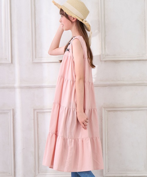 Amourire girl（アムリールガール）の「リボンノースリブ ティアードフリルワンピース【綿100％】（ワンピース・キッズ・サックスブルー/ブラック/ピンク・130cm/140cm/160cm/150cm）」の18枚目の写真