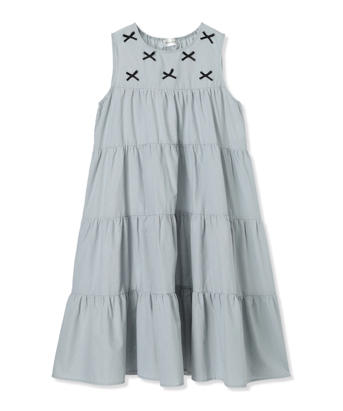 Amourire girl（アムリールガール）の「リボンノースリブ ティアードフリルワンピース【綿100％】（ワンピース・キッズ・サックスブルー/ブラック/ピンク・130cm/140cm/160cm/150cm）」の4枚目の写真