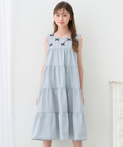 Amourire girl（アムリールガール）の「リボンノースリブ ティアードフリルワンピース【綿100％】（ワンピース・キッズ・サックスブルー/ブラック/ピンク・130cm/140cm/160cm/150cm）」の10枚目の写真