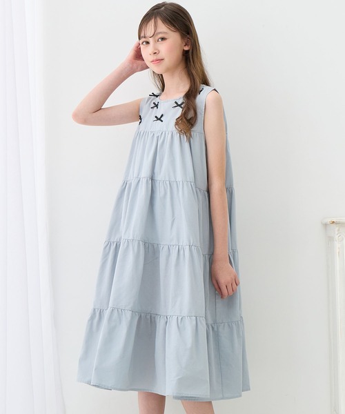 Amourire girl（アムリールガール）の「リボンノースリブ ティアードフリルワンピース【綿100％】（ワンピース・キッズ・サックスブルー/ブラック/ピンク・130cm/140cm/160cm/150cm）」の13枚目の写真
