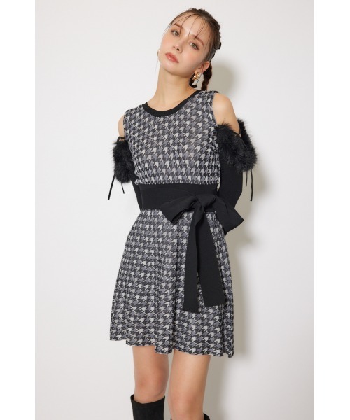 many wayフェイクファージャガードミニニットワンピース 秋服