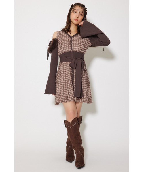 many wayフェイクファージャガードミニニットワンピース 秋服